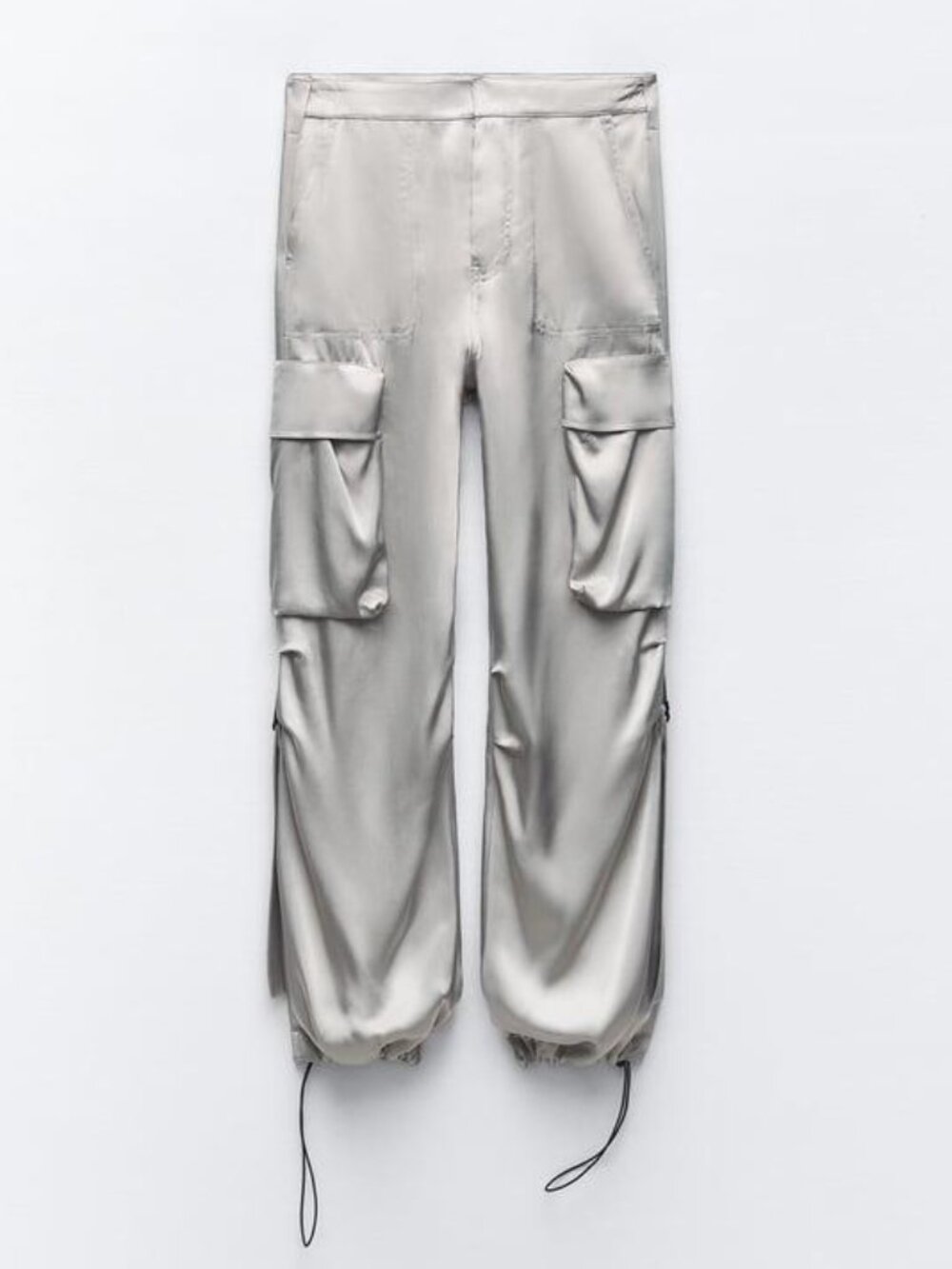 Zara Silver Satin Parachute Pants